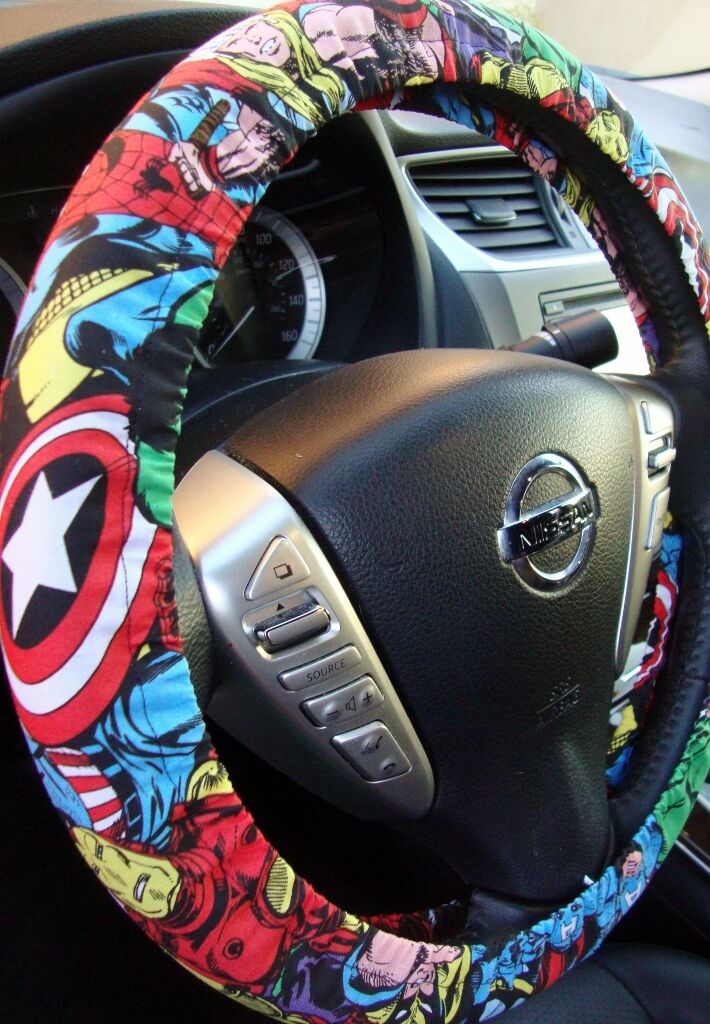 Hand Made Steering Wheel Covers Marvel Comic Hulk, Captain America Spider man