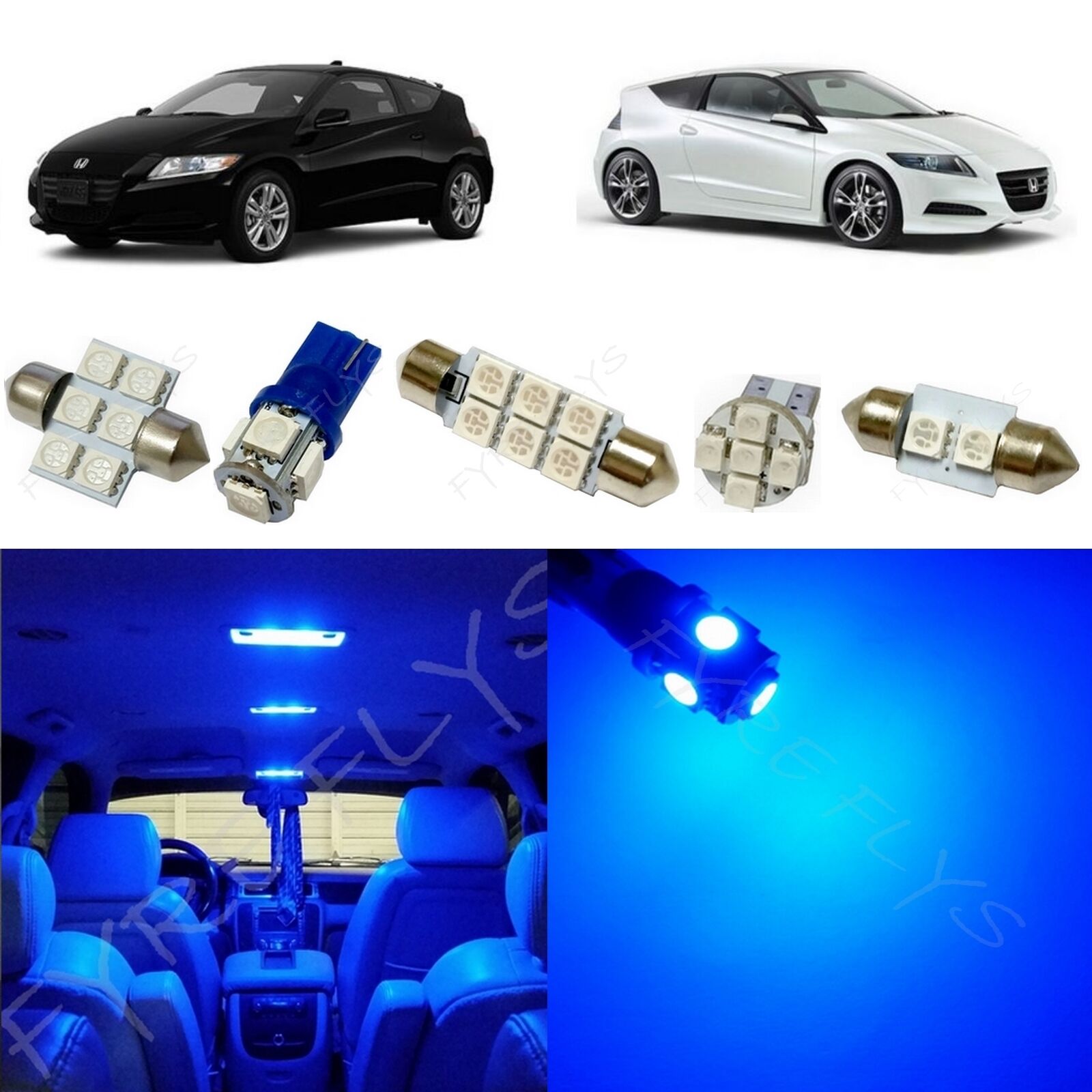 9x Blue LED lights interior package kit for 2011-2012 Honda CR-Z HZ1B