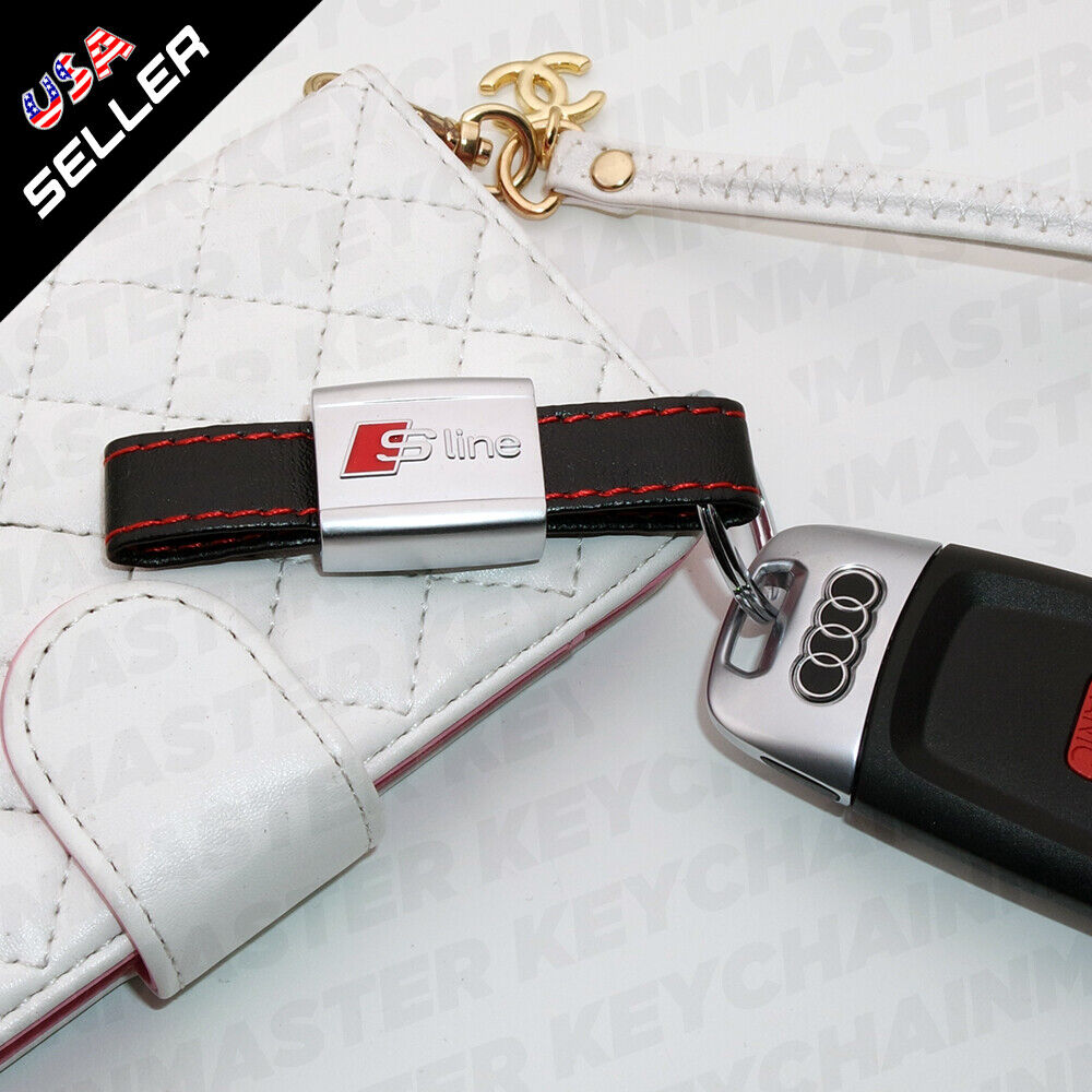 Universal Audi S-LINE Genuine Leather Keychain Elegant Strap Zinc Alloy Ring