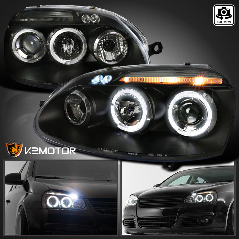 For 2006-2010 VW Jetta MK5 Golf Rabbit GTI LED Halo Projector Headlights Black