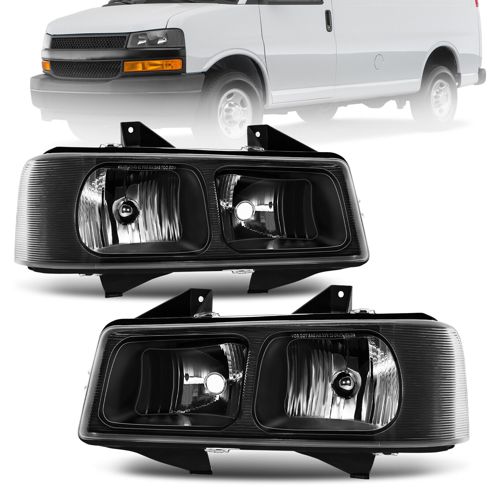 Headlight Set Fits 2003-2021 Chevrolet Express GMC Savana 1500 2500 3500