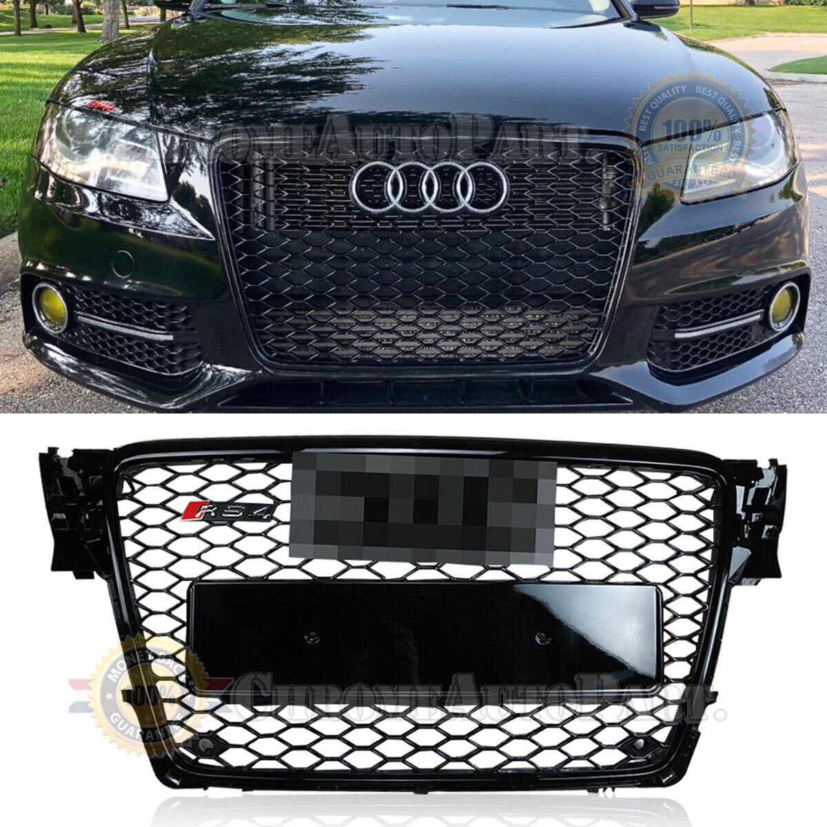 FOR 2009-2012 AUDI A4/S4 B8 8T BLACK FRONT MESH RS4 STYLE BUMPER HOOD HEX GRILLE