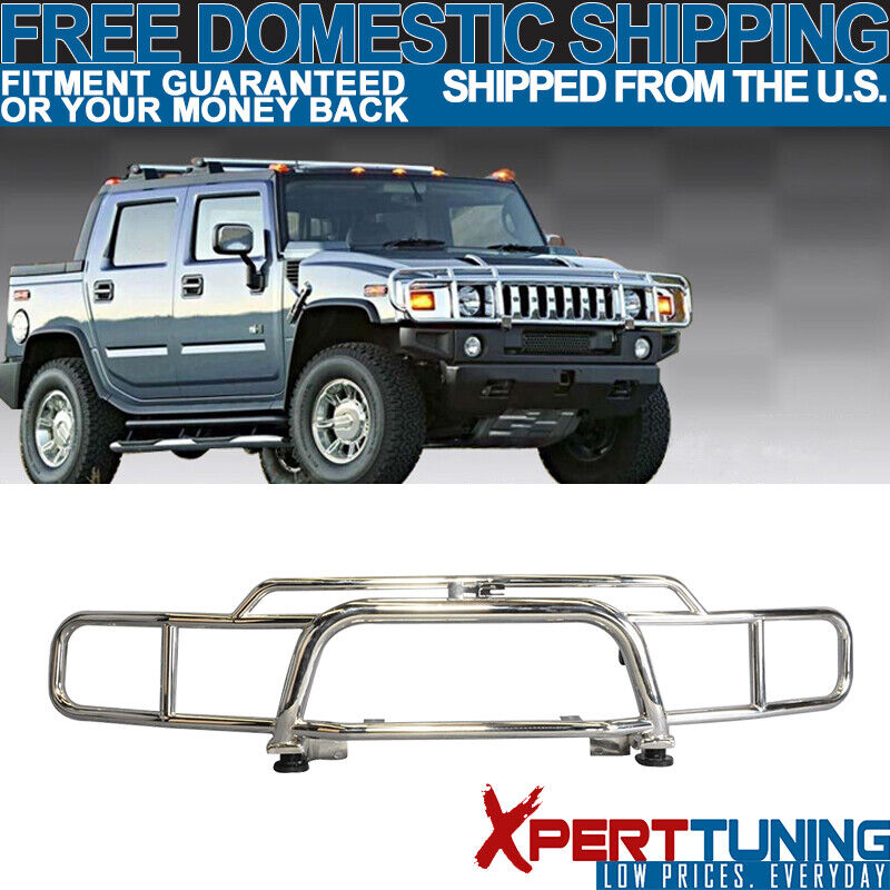 Fits 03-09 Hummer H2 SUV Brush Chrome Front Grille Guard Double Bars