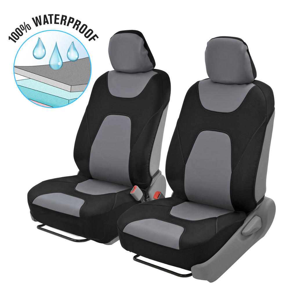 Waterproof Car Seat Covers Protectors Polyester Neoprene Front 2pc Black/Gray