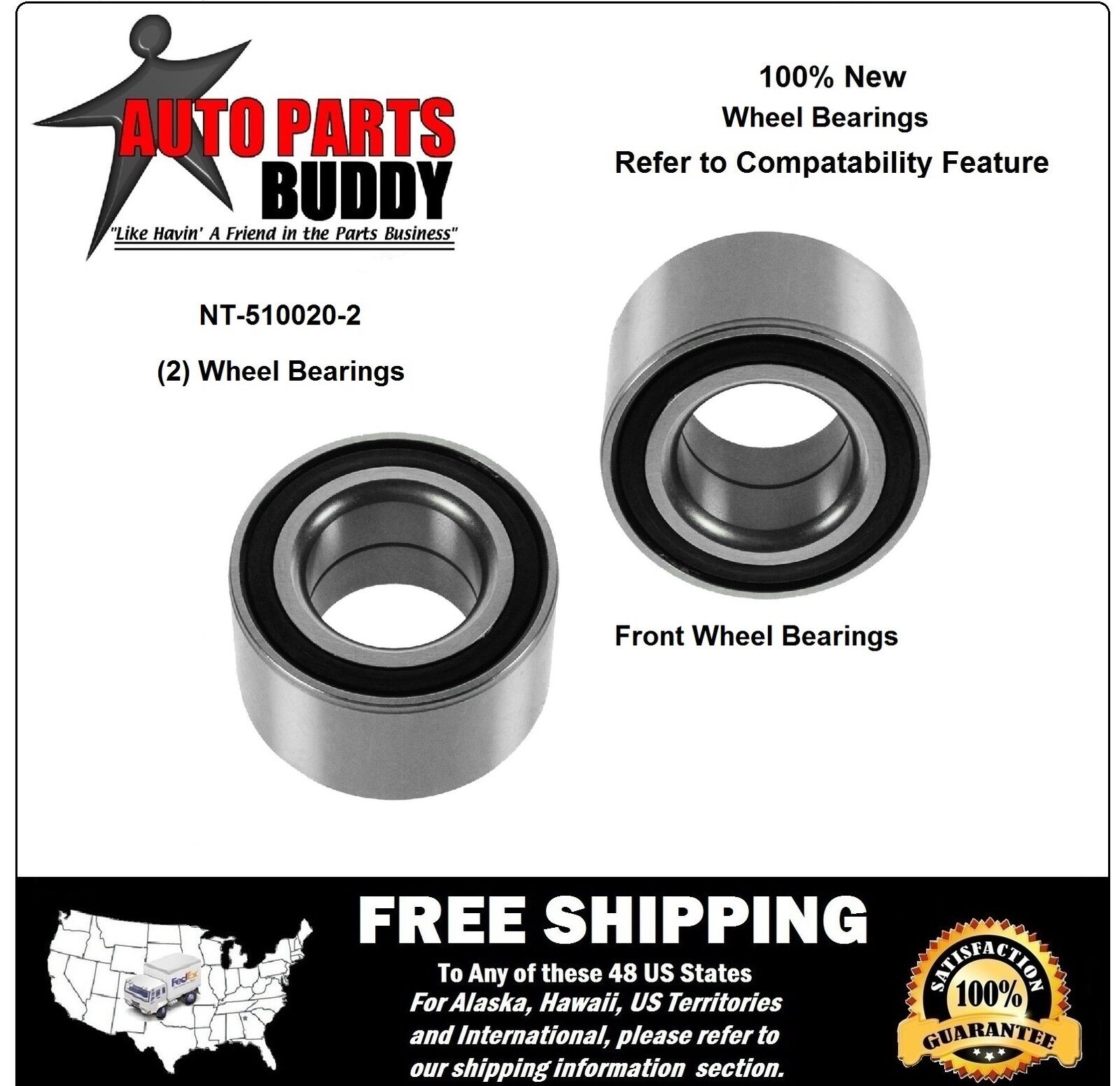 (2) Front Wheel Bearings NT510020  (2 Yr Warranty) with 