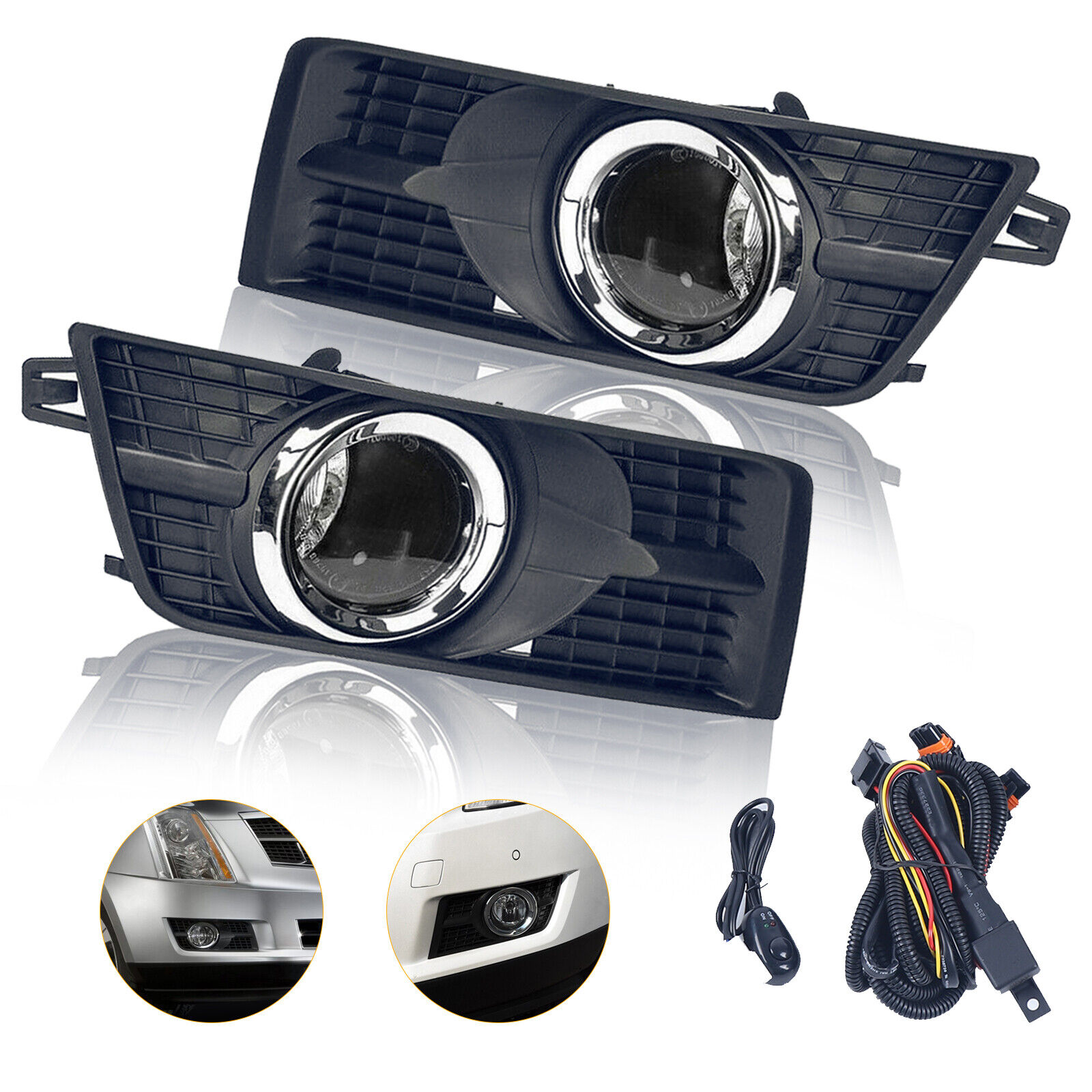 For 2010-2016 Cadillac SRX Fog Lights Lamps w/ Bezels/Switch+Harness Kit US