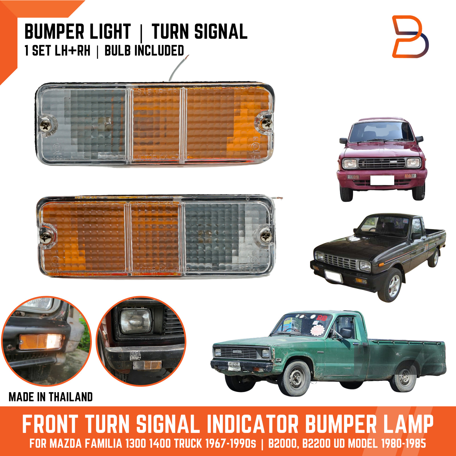 FRONT BUMPER TURN SIGNAL LIGHT FIT MAZDA B2000 B2200 UD 1980-1985 FAMILIA TRUCK