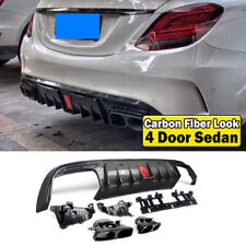 FITS 15~21 BENZ W205 C63 C43 SEDAN B STYLE REAR BUMPER DIFFUSER+EXHAUST TIPS BL picture