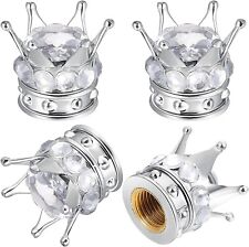 White Clear Rhinestone Crystal Crown Tire Valve Stem Caps Covers Fits Universal picture