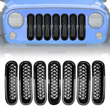 For 07-2018 Jeep Wrangler JK JKU Front Grill Insert Mesh Grille Trim Cover 7PCS  picture