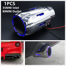 1x Stainless Steel Car Exhaust Tip 35MM Inlet 89MM OUT Muffler w/ Blue LED Light picture