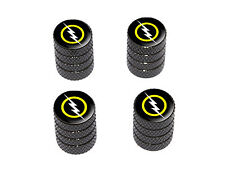 White Lightning Bolt - Tire Rim Valve Stem Caps - Black picture
