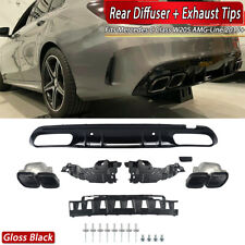 Glossy C63 Style Rear Diffuser Exhaust Tips For Mercedes W205 AMG Sedan 15-2021 picture