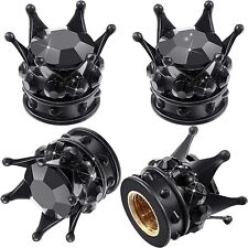 4x Black Rhinestone Crystal Crown Tire Valve Stem Caps Covers Fits Universal picture