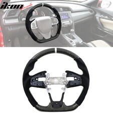 Fits 16-21 Honda Civic Carbon Fiber Steering Wheel Alcantara White Stitch & Ring picture