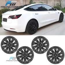 Fits 17-23 Tesla 3 18'' Cyclone Matte Black Snap On Hubcap Wheel Rim Skin Covers picture