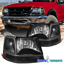 Fits 1998-2000 Ford Ranger Black Headlights Turn Signal Corner Lamps Left+Right picture