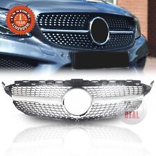Silver Diamond Grille Front For 15-18 Mercedes Benz W205 C-Class C250 C300 C400 picture