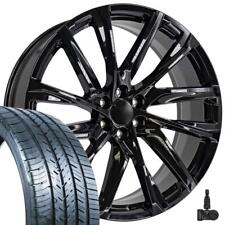 26 Inch 4875 Gloss Black Wheels 295/30 Tires TPMS Fit Escalade Yukon Sierra picture