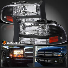 Black Fits 1997-2004 Dodge Dakota Durango 1PC Style Headlights Lamps Left+Right picture