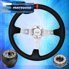 Deep Dish Black Steering Wheel Red Stitching + Quick Release For 92-96 Prelude picture