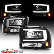 1999-2004 [LED C Bar] For Ford F250/F350 Superduty Excursion Black Headlights picture