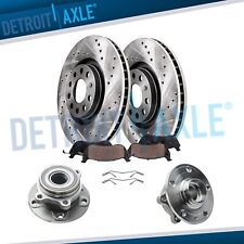 Front Drilled Slotted Rotors Brake Pads + Wheel Hub Bearing for Audi A3 VW Jetta picture