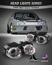 Fits 1998-2001 Acura Integra Headlights Halo Projector Front Lamps Chrome/Clear picture