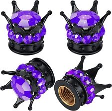 Purple Black Rhinestone Crystal Crown Tire Valve Stem Caps Covers Fits Universal picture