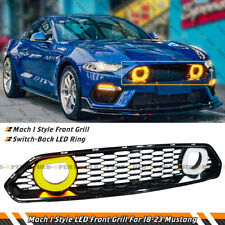 For 18-23 Ford Mustang Mach 1 Style Front Grille W/ White & Amber LED Halo Rims picture