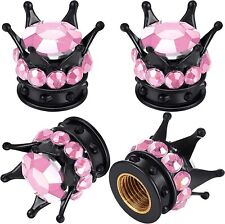 4x Black Pink Rhinestone Crystal Crown Tire Valve Stem Cap Covers Fits Universal picture