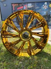 26x9.5 SET OF 4 WHEELS Gold Nighthawk 5x115/120 Floating Caps With Tires picture