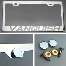 One Vanquish Laser Engraved Stainless Steel License Plate Frame Chrome Screw Cap picture