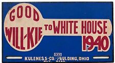 Willkie For President 1940 Political Fiberboard Booster License Plate Topper picture