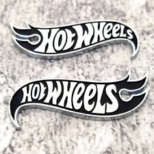 2X 3D Metal Silver Black Hot Wheels Fender Lid Hood Badge Hotwheels Decal Emblem picture
