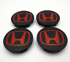 Set of 4 Wheel Rim Center Caps Black/Red Logo 69MM/2.75' For Honda Civic CRV picture