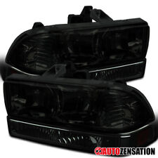 Fits 1998-2004 Chevy S10 Pickup Blazer Smoke Headlights+Bumper Lamps Pair picture