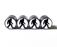 Bigfoot Sasquatch Silhouette Tire Valve Caps - Black Aluminum - Set of Four picture