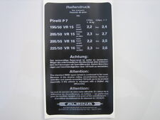 ALPINA Tire size and Pressure Trunk sticker decal E21 320i 323i E24 635csi picture