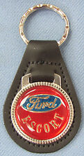 Red Ford ESCORT Black Leather #3189 Chrome Key ring Last One Key Fob picture