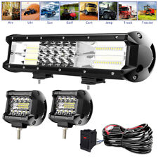 12in 180W Combo LED Work Light Bar Driving Offroad SUV UTV ATV Boat +2 Cube Pods picture