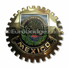 1 NEW Gold Front Grill Badge Mexican Flag Spanish MEXICO MEDALLION GOLDEN CHROME picture