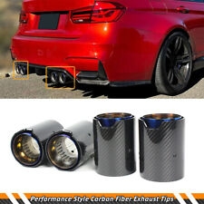 4x CARBON FIBER STAINLESS BLUE BURNT TIP EXHAUST PIPE FINISHER FOR BMW M2 M3 M4 picture