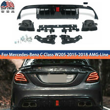Rear Bumper Diffuser Lip Set W/Exhaust Tip For 2015-2018 Benz W205 C63 AMG C43 picture