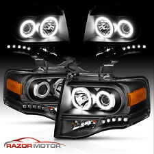 2007-2014 Ford Expedition Halo LED Black Projector Headlights Pair picture