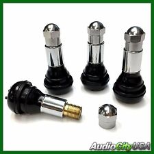 TR413 SNAP-IN TIRE VALVE STEMS WITH CAPS CHROME SLEEVE BLACK RUBBER (4 pcs) picture