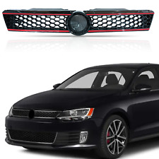 For 2011-2014 VW Jetta Hex Mesh Front Grille - Carbon Fiber Print W/ Red Trim picture