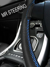 FOR OPEL MANTA A 70+ BLACK LEATHER STEERING WHEEL COVER LIGHT BLUE DOUBLE STITCH picture