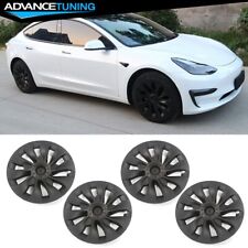 Fits 17-23 Tesla 3 18'' Snap On Matte Black Cyclone Wheel Covers Rim Hub Cap ABS picture