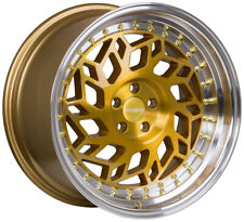 One 18x8.5 F1R R32 5x112 40 Brushed Gold Machined Lip Wheel Rim picture